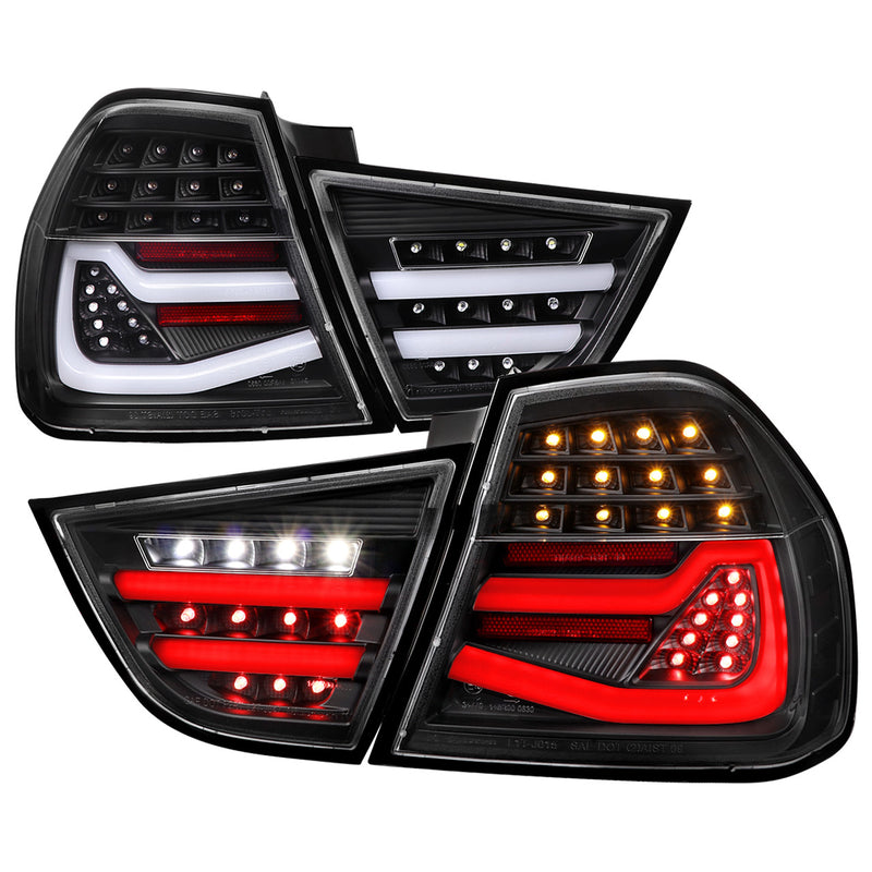 SPEC-D Taillight Set 2009-2011 BMW E90 3-Series 4Dr Sedan Red LED Tail Light (Matte Black Housing/Clear Lens)