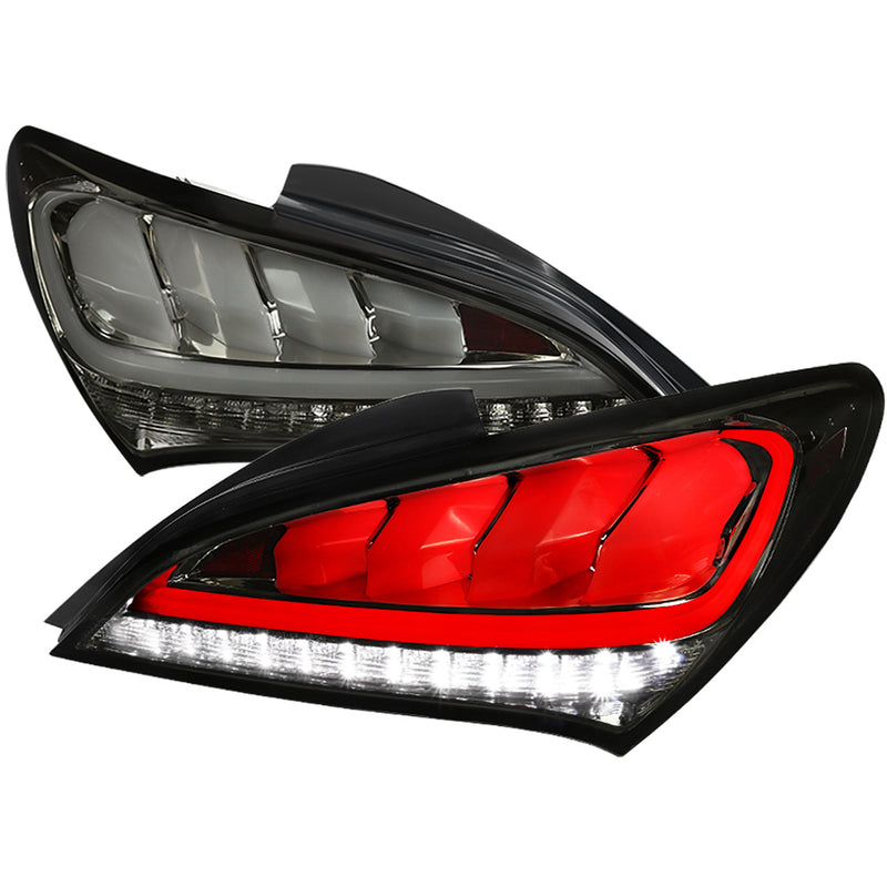 Spec-D Tuning Black Housing Clear Lens Sequential LED Bar Tail Lights Compatible with 2010-2016 Hyundai Genesis 2Dr Coupe Left + Right Pair Assembly