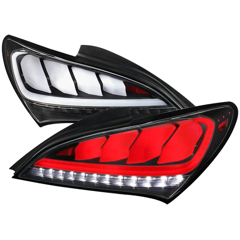 Spec-D Tail Lights 2010-2016 Hyundai Genesis Coupe White Bar Sequential LED Tail Lights (Matte Black Housing/Clear Lens) - Auto Sports Accessories & Performance