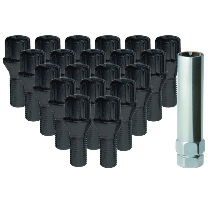 Bolt 14x1.5 Lug Bolt Black Heat Treated Conical Seat (14mmx1.5 Thread Size) 17mm Hex (20 Pieces with one key) (28mm Shank) - Auto Sports Accessories & Performance