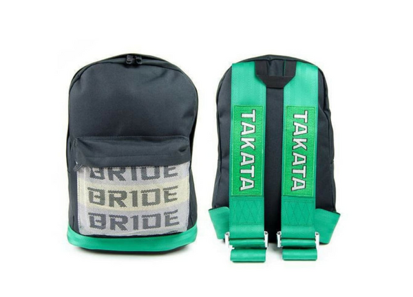 JDM Racing Backpack w/ Green Racing Harness Adjustable Shoulder Straps - Auto Sports Accessories & Performance