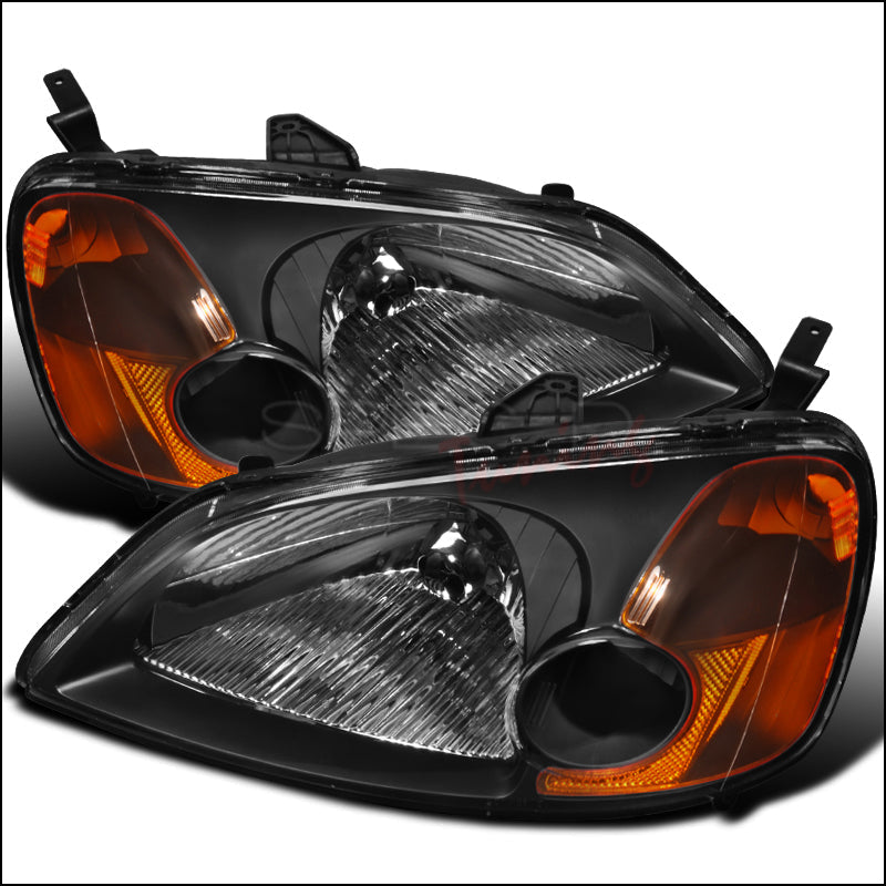 Headlight Lamp 2001-2003 Honda Civic Factory Style Headlights (Matte Black Housing/Clear Lens)
