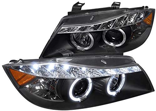 Headlight Lamp 2006-2008 BMW E90 3 Series Dual Halo Projector Headlights w/ LED DRL (Black Housing/Smoke Lens)