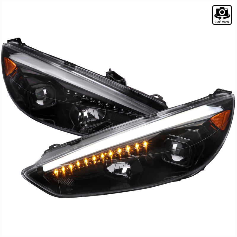 Headlight Kit 2015-2018 Ford Focus LED Sequential Signal Projector Headlights (Jet Black Housing/Clear Lens)