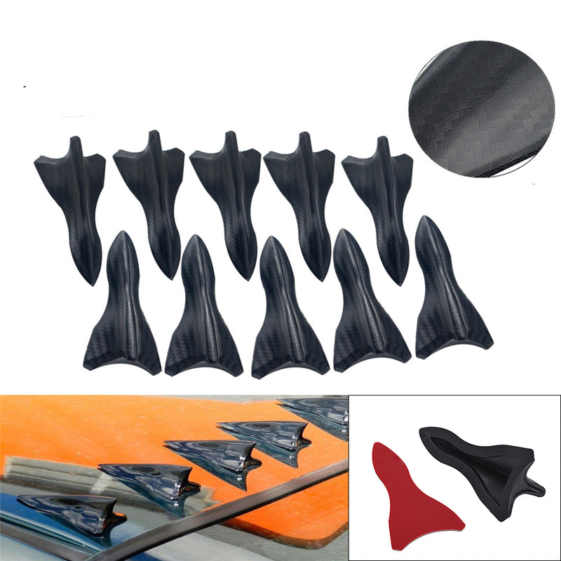 Universal Fit Shark Fin Spoiler 10 Pcs Roof Fin (3.25"x1.75") S2 Style-CFL Carbon Fiber Print