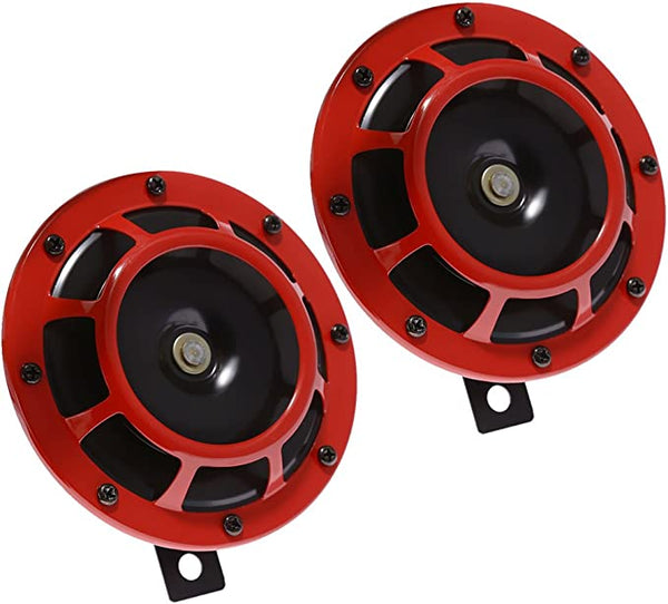 Halo Horn Universal Grille Mount Twin SuperTone Electric Car Horn (Red, Pack of 2)