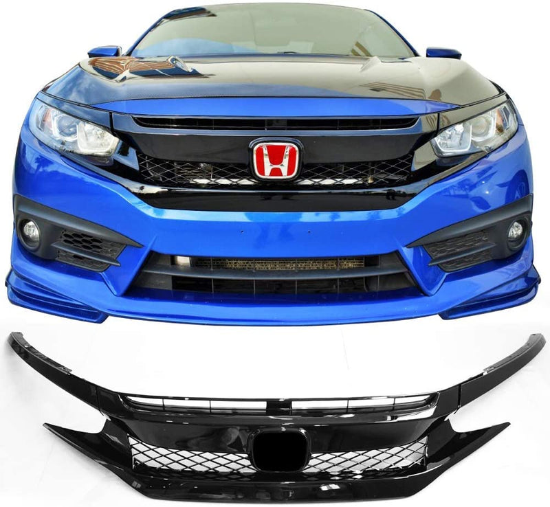 Grille 2016-2018 Honda Civic Coupe/ Sedan front Grill and eye lids TYPE R CTR Style Glossy Black/ Set