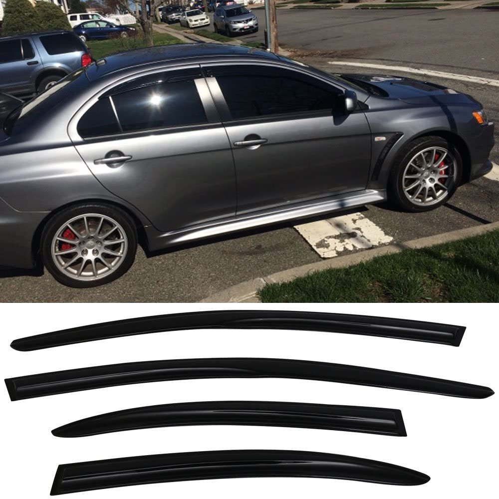 Window Visor Deflector Rain Guard 2008-2017 Mitsubishi Lancer Dark Smoke  Mugen V2 / Regular V2 style