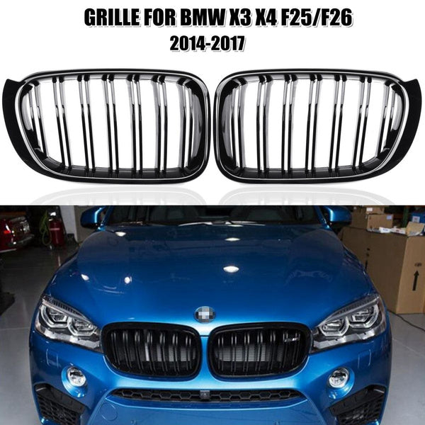 Front Grille 2015-2017 BMW X3 F25 BMW X4 F26 Kidney Grill Double Spoke Glossy Black / Pair