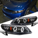 Headlight Housing Kit Projector Dual Halo Led Black 2006-2011 Honda Civic Sedan 4dr