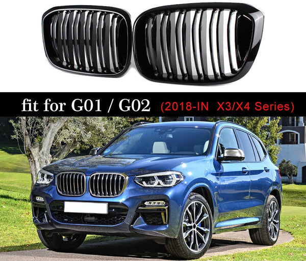 Grille 2018-2021 BMW X3 BMW X4 Kidney Grill Grille Double Spoke Glossy Black or Matte Black / Pair