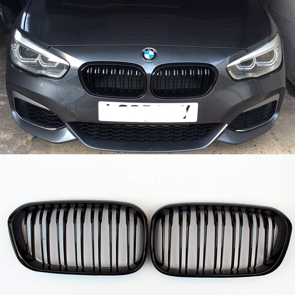 Grille 2011-2014 BMW 1 Series F20 F21 Kidney Grill Grille Double Slat Glossy Black/ Pair