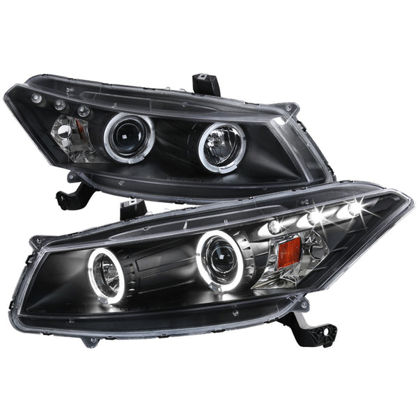 Headlight Lamp 2008-2012 Honda Accord Coupe Dual Halo Projector Headlights (Matte Black Housing/Clear Lens)