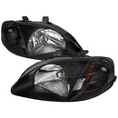 Headlight Lamp 1999-2000 Honda Civic Crystal Headlights w/ Amber Reflector (Matte Black Housing/Clear Lens)