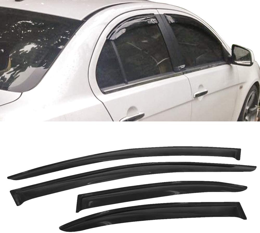 Window Visor Deflector Rain Guard 2008-2017 Mitsubishi Lancer Dark Smoke  Mugen / Regular style