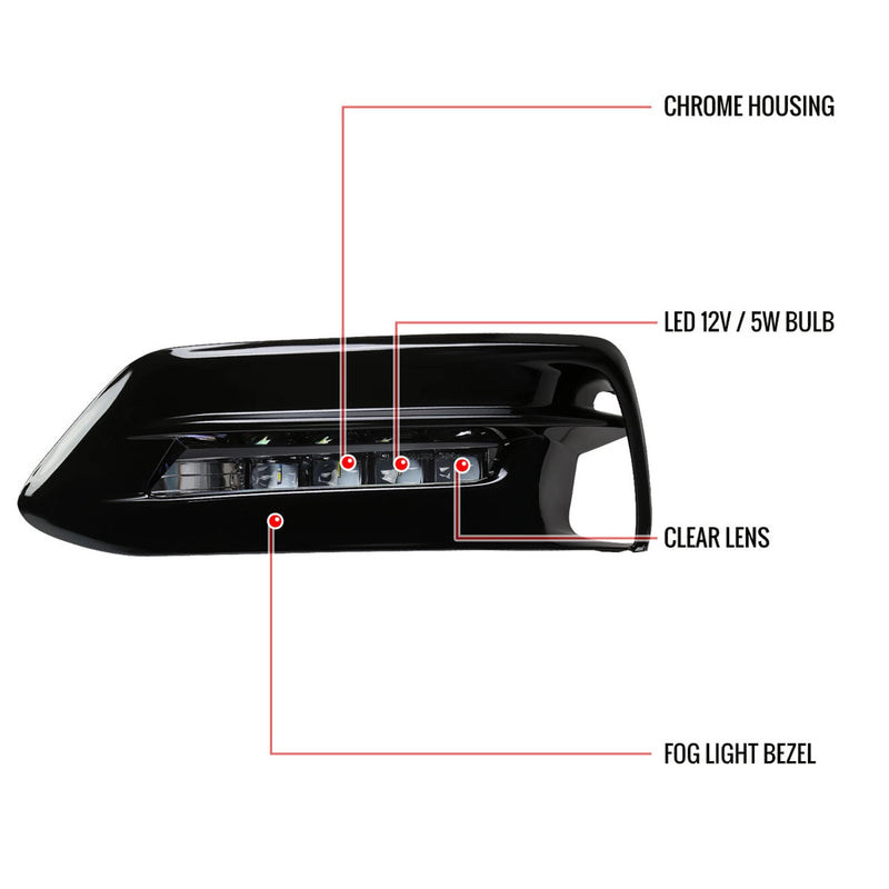 Fog Light Kit for 2018-2020 Honda Accord Sedan LED Fog Lights Kit w/ Switch & Wiring Harness (Chrome Housing/Clear Lens)