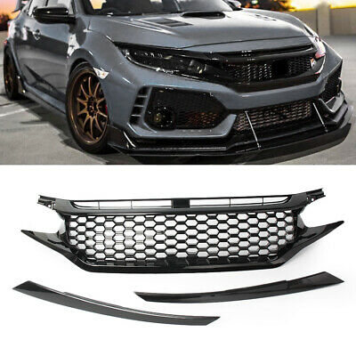 Grille 2016-2018 Honda Civic Coupe/ Sedan front Grill and eye lids Mesh Style Glossy Black/ Set
