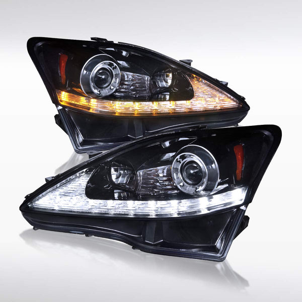 Headlight Lamp 2006-2009 Lexus IS250/IS350 Spec-D Projector Headlights w/ LED DRL & Sequential Turn Signal (Glossy Black Housing/Smoke Lens)